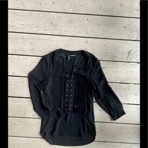 The Kooples Sheer Black Tie Front Blouse XS